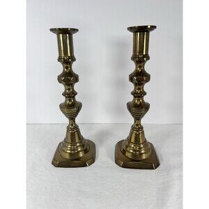 Pair of early 1800s Brass English Beehive Candlesticks, Stamped with Reg #